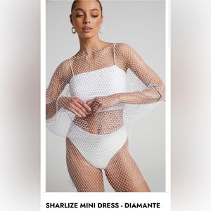 NEVER WORN - SHARLIZE MINI DRESS - DIAMANTE MESH LONG SLEEVE DRESS IN WHITE
